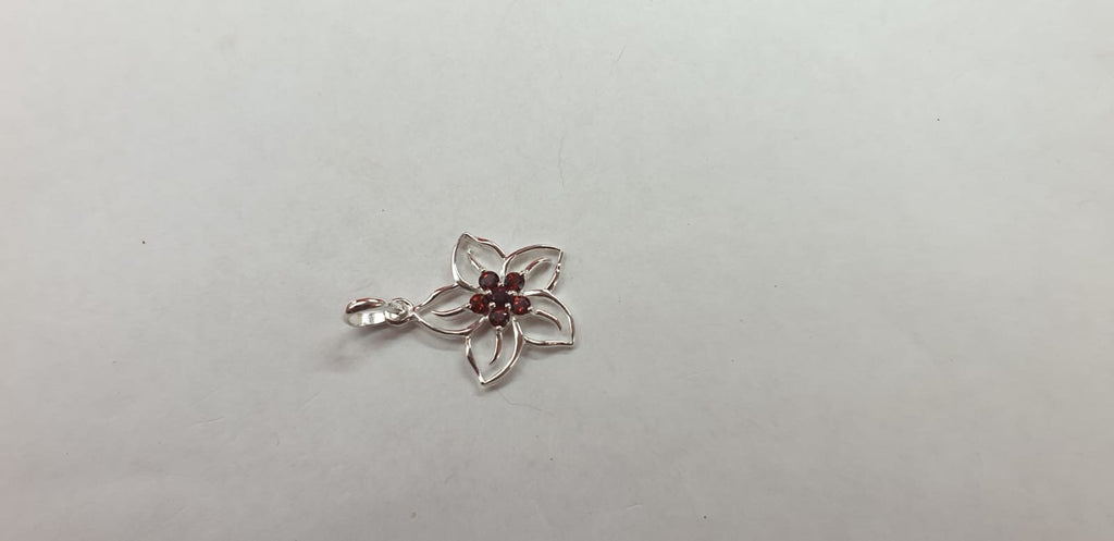 Edler 0,19 Carat Granat Blumen Anhänger 925  Silber  blutrot filigran schön