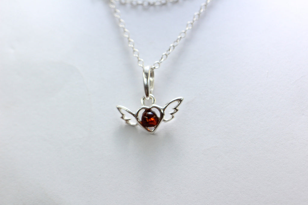 Bernstein Herzt mit Flageln 925 Silber Collier Kette Bernstein aus Letland