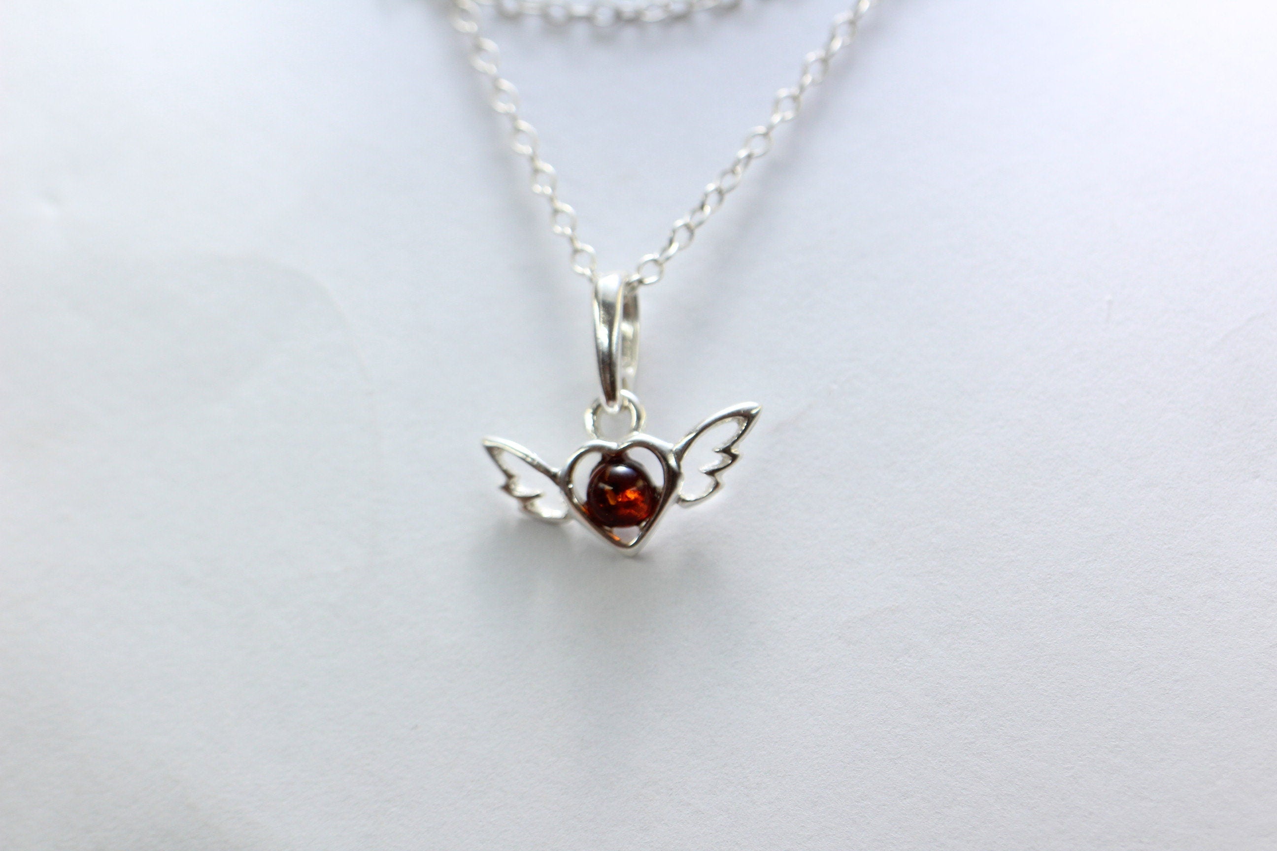 Bernstein Herzt mit Flageln 925 Silber Collier Kette Bernstein aus Letland