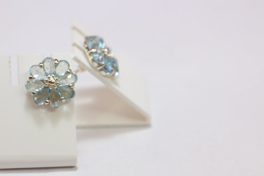 Edler 2,9 Carat Blautopas Ohrstecker Blumenohrstecker 925 Silber Edelsteinschmuck