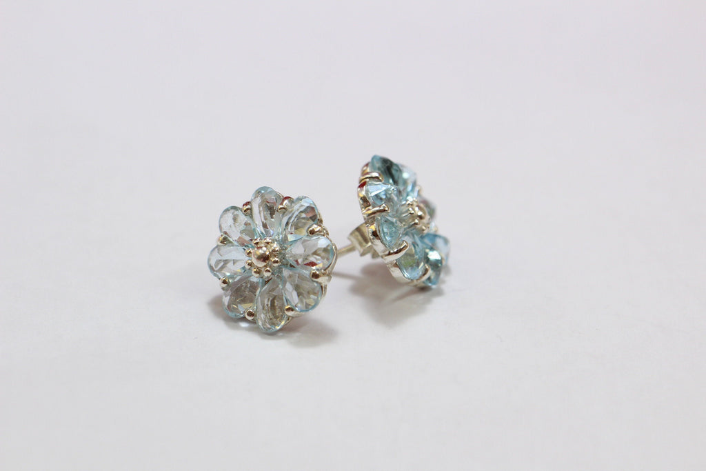 Edler 2,9 Carat Blautopas Ohrstecker Blumenohrstecker 925 Silber Edelsteinschmuck