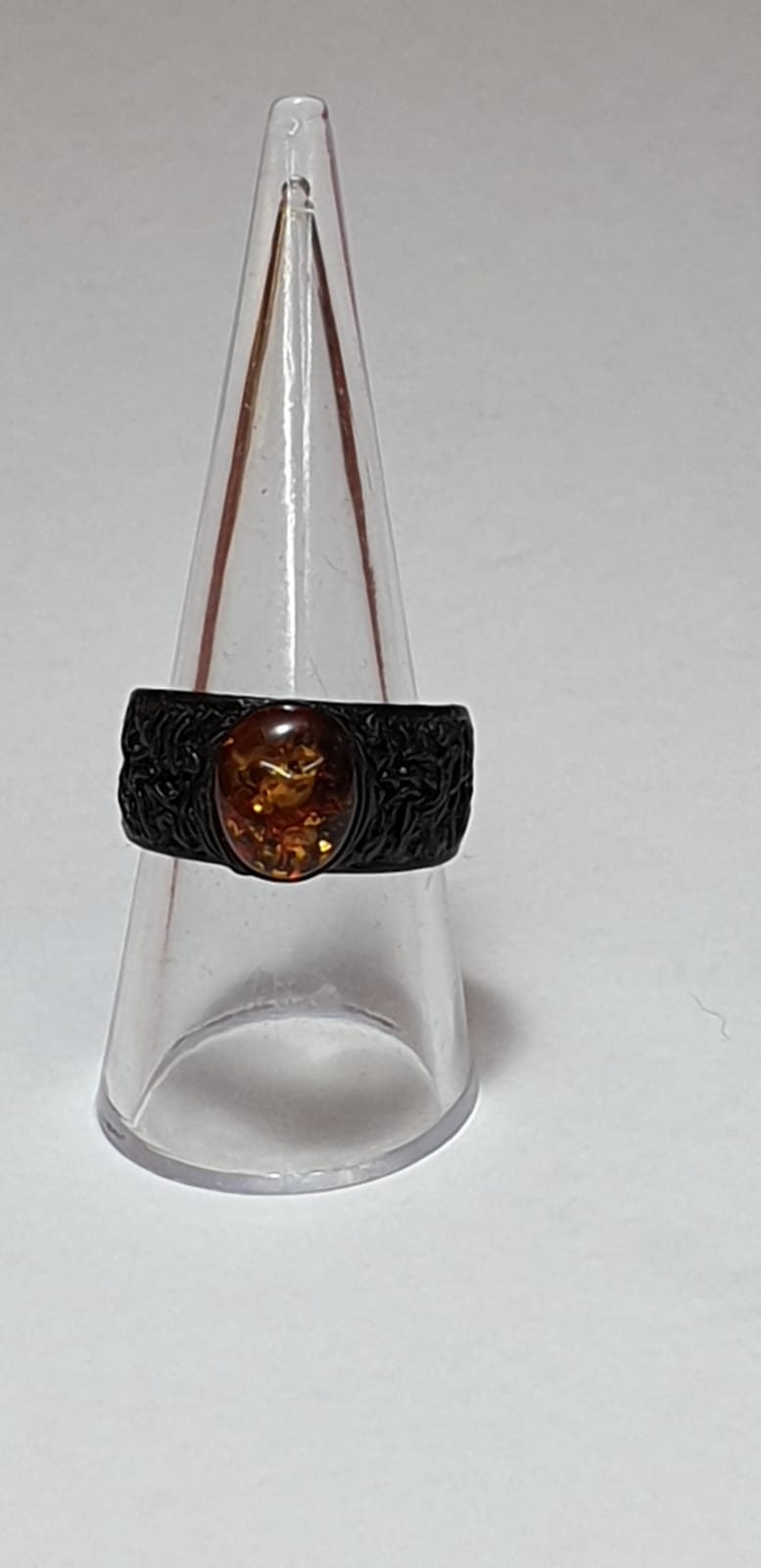 stylischer Bernstein Cabochon Lederring rot gran brauner Bernstein Unisex