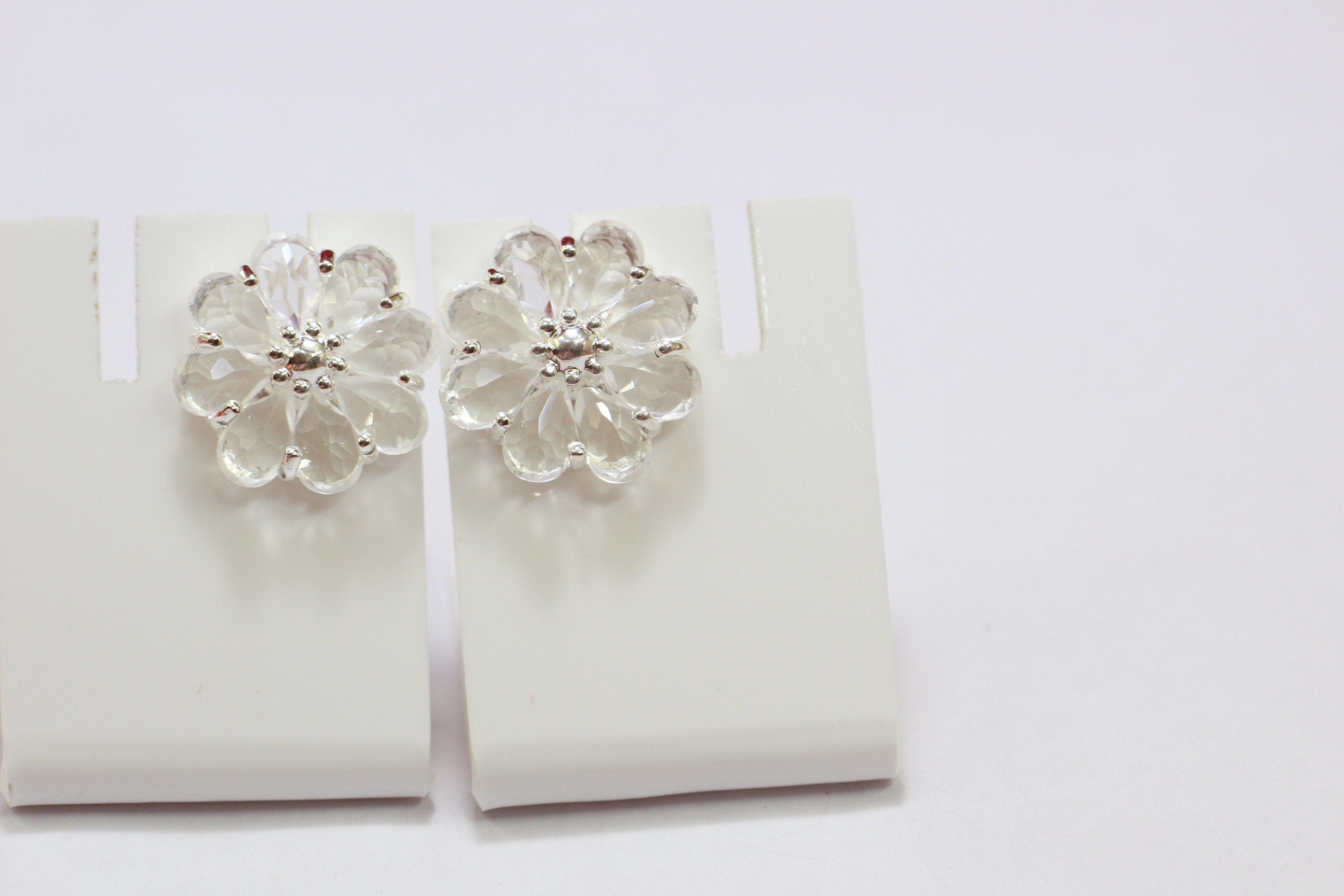 Edle 2,9 Carat Bergkristall Blumenohrstecker 925 Silber Kristallohrring Top