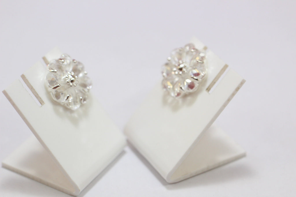 Edle 2,9 Carat Bergkristall Blumenohrstecker 925 Silber Kristallohrring Top