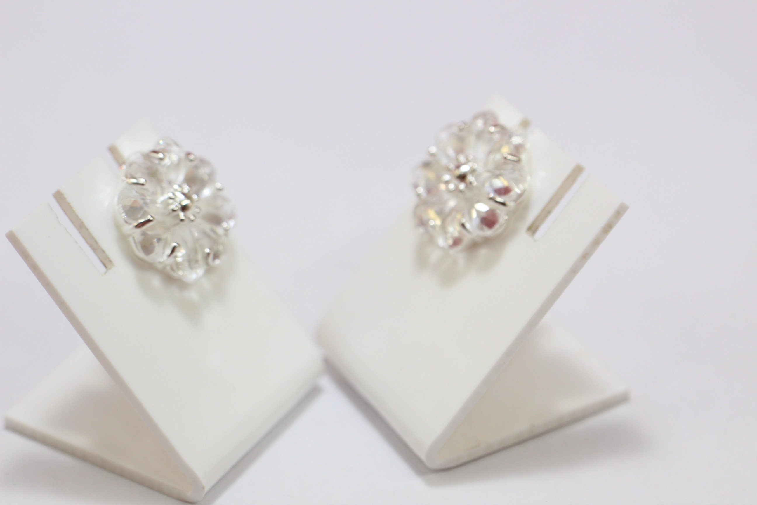 Edle 2,9 Carat Bergkristall Blumenohrstecker 925 Silber Kristallohrring Top