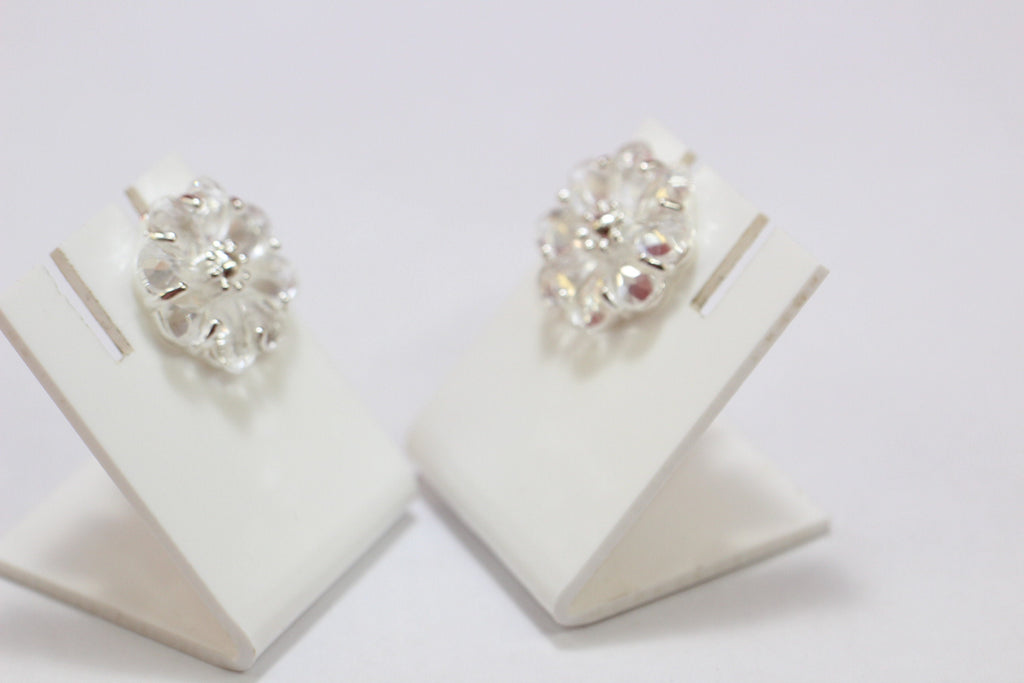 Edle 2,9 Carat Bergkristall Blumenohrstecker 925 Silber Kristallohrring Top
