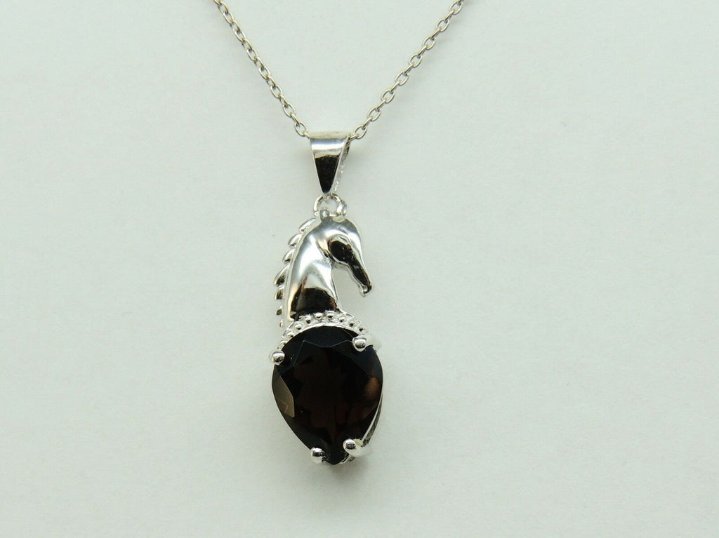 3,75 Carat Rauchquarz Pferde Anghanger 925 Silber Colier Kette