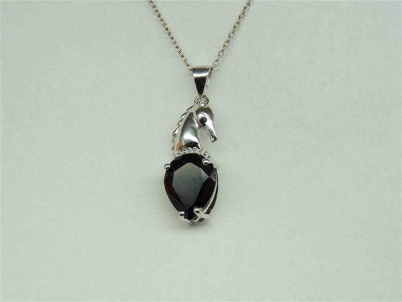 3,75 Carat Rauchquarz Pferde Anghanger 925 Silber Colier Kette