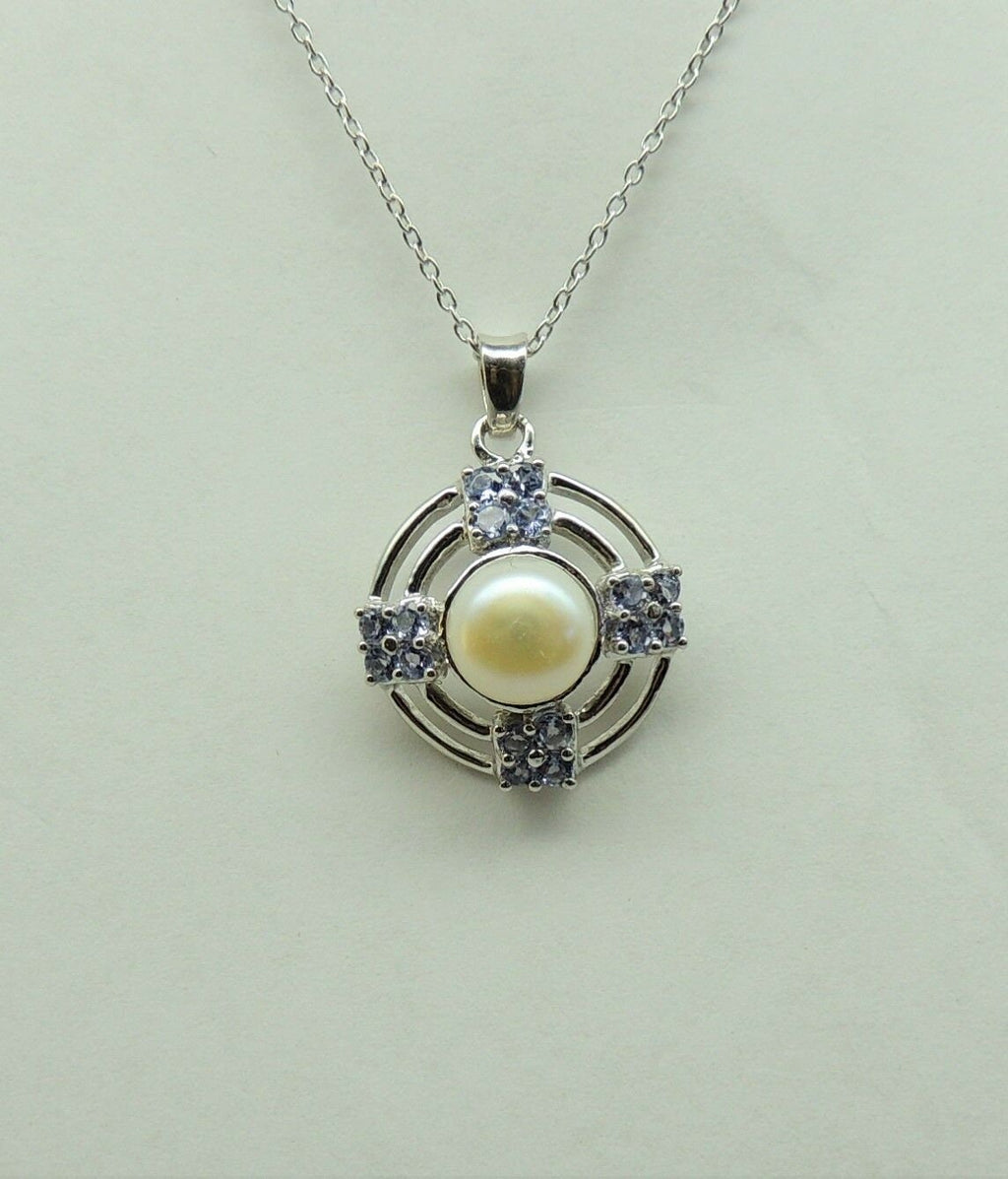 3,67 Carat Tansanit Perlen Anhanger 925 Silber Collier Kette