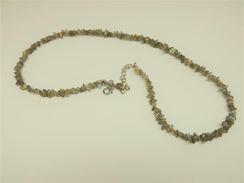 61,25 Carat funkelndes Labradorit Collier Splitterkette 925 Silber bis ca 47,5