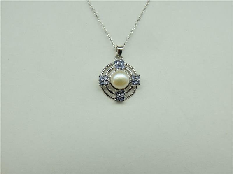 3,67 Carat Tansanit Perlen Anhanger 925 Silber Collier Kette