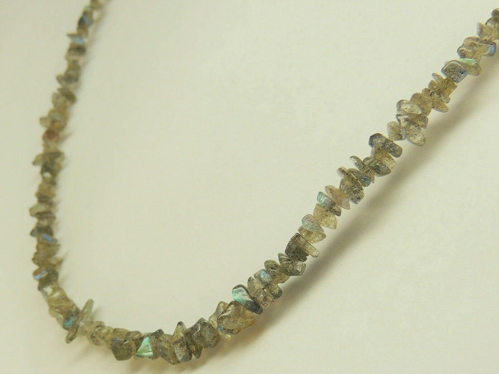 61,25 Carat funkelndes Labradorit Collier Splitterkette 925 Silber bis ca 47,5