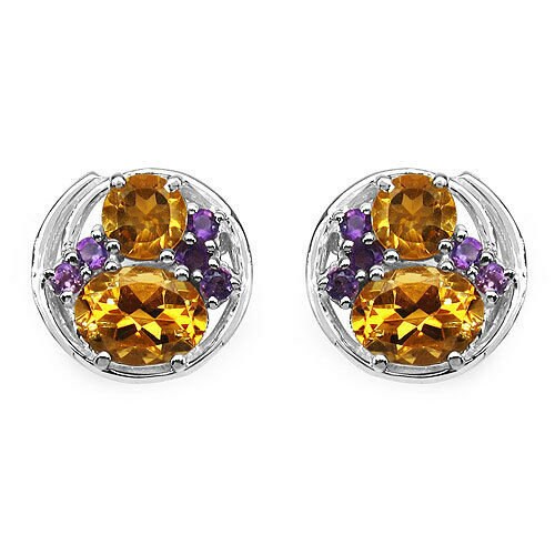 Designer 3,9 Carat Citrin Amethyst Ohrstecker 925 Silber Ohrring Edel