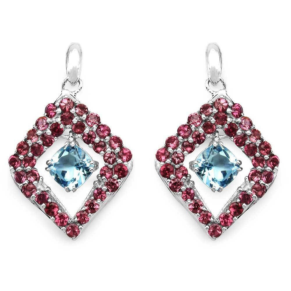 Exklusive 5,70 Carat Rhodolith / Blautopas Ohrstecker 925 Silber Top Edel