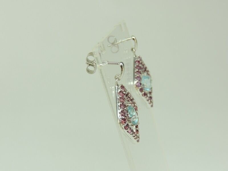 Exklusive 5,70 Carat Rhodolith / Blautopas Ohrstecker 925 Silber Top Edel