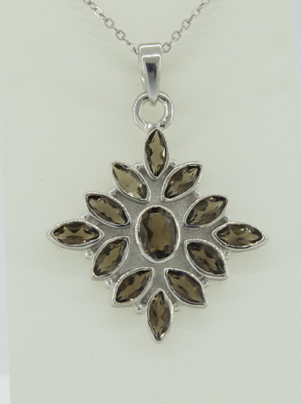 3,7 Carat Rauchquarz Anhanger 925 Silber Collier Kette Rauchtopas Anhanger