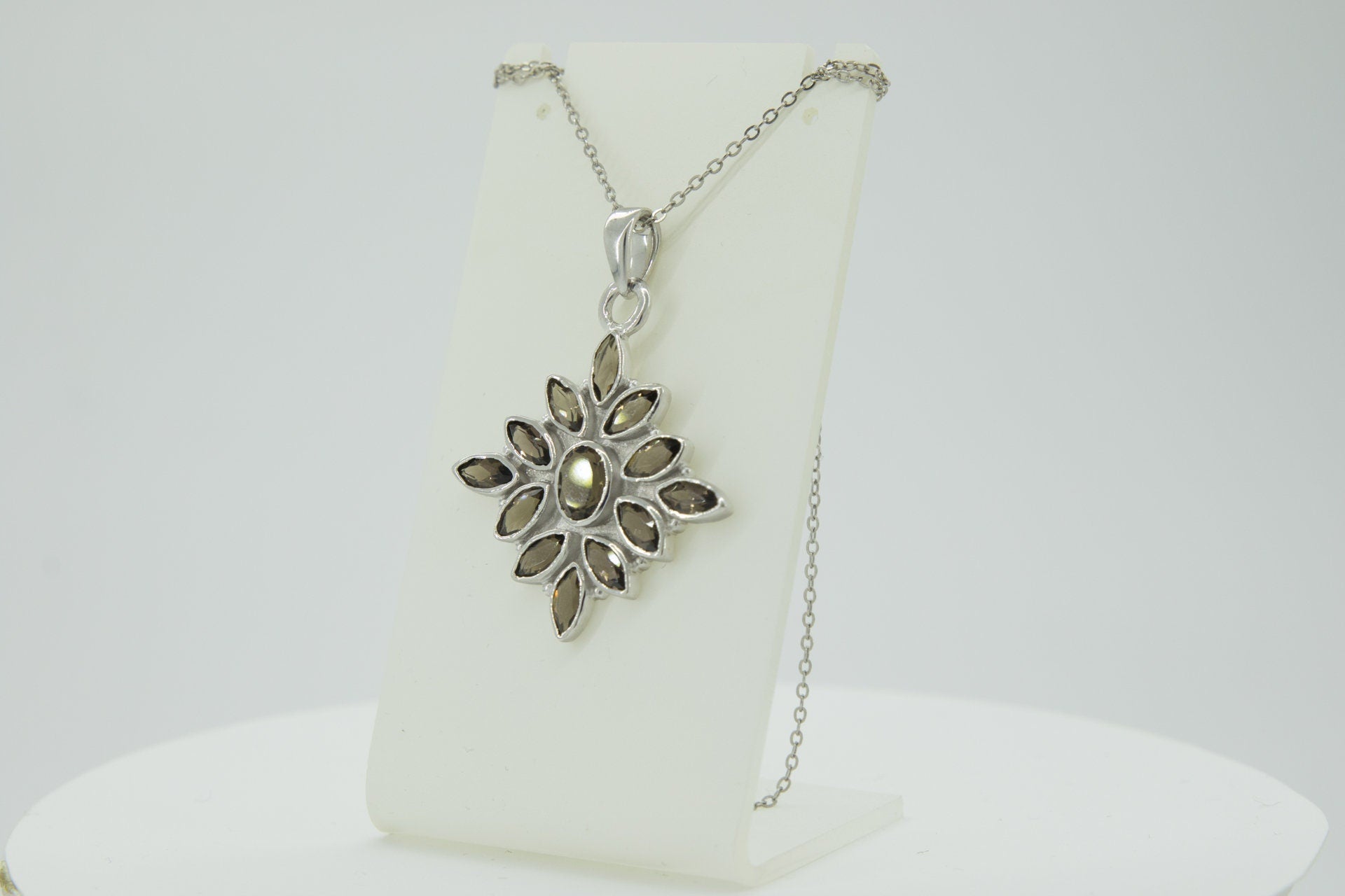3,7 Carat Rauchquarz Anhanger 925 Silber Collier Kette Rauchtopas Anhanger