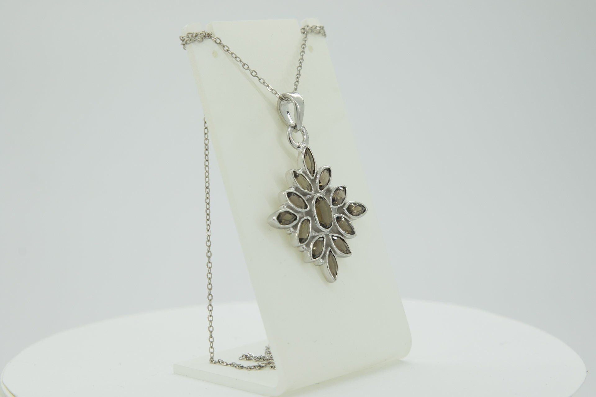 3,7 Carat Rauchquarz Anhanger 925 Silber Collier Kette Rauchtopas Anhanger