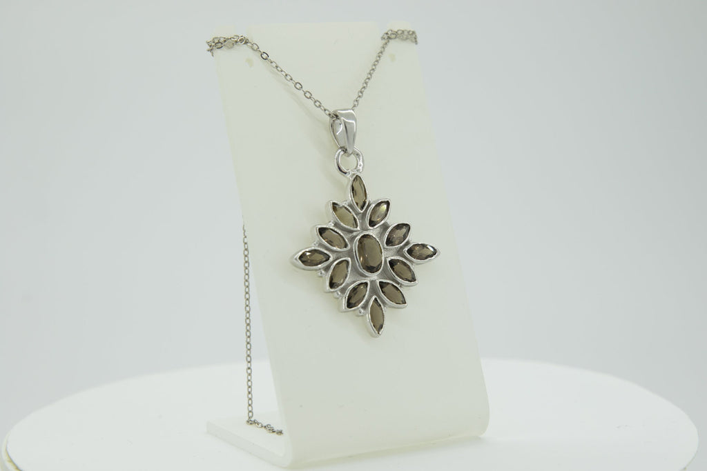 3,7 Carat Rauchquarz Anhanger 925 Silber Collier Kette Rauchtopas Anhanger