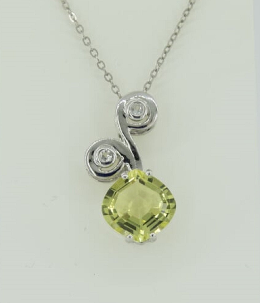 Edler 3,25 Carat Limonenquarz weisstopas Anhanger 925 Silber Collier Kette Lemon