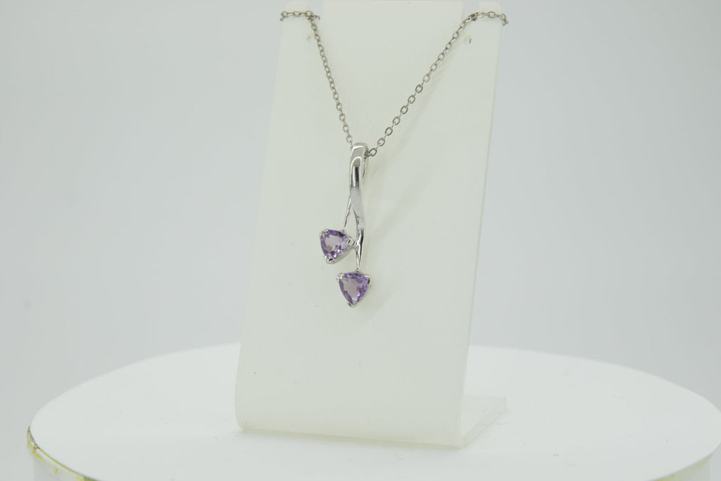 Amethyst Kette Silber 925 - Geburtsstein Februar Geschenk - Trillion Schliff Anhänger - Minimalistischer Violetter Schmuck - Edles Unikat