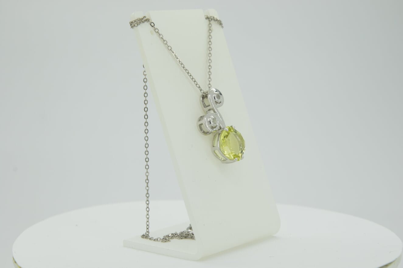 Edler 3,25 Carat Limonenquarz weisstopas Anhanger 925 Silber Collier Kette Lemon
