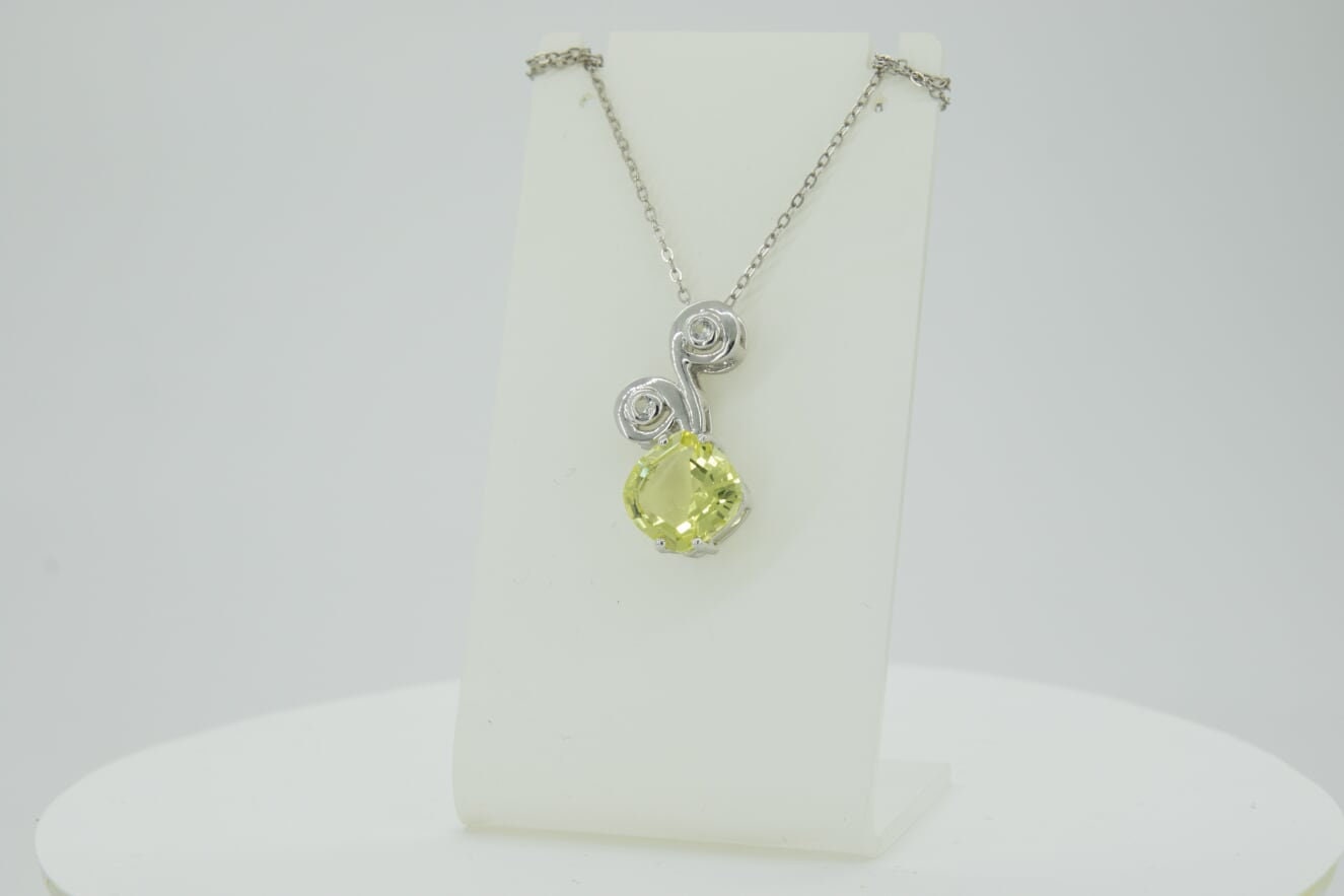 Edler 3,25 Carat Limonenquarz weisstopas Anhanger 925 Silber Collier Kette Lemon