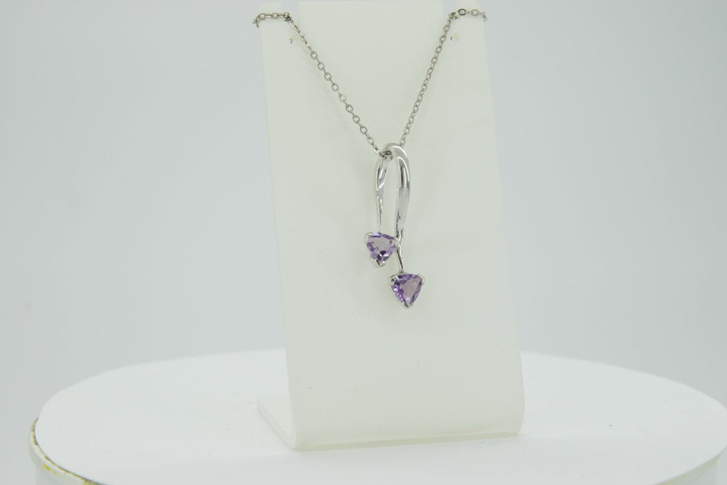 Amethyst Kette Silber 925 - Geburtsstein Februar Geschenk - Trillion Schliff Anhänger - Minimalistischer Violetter Schmuck - Edles Unikat