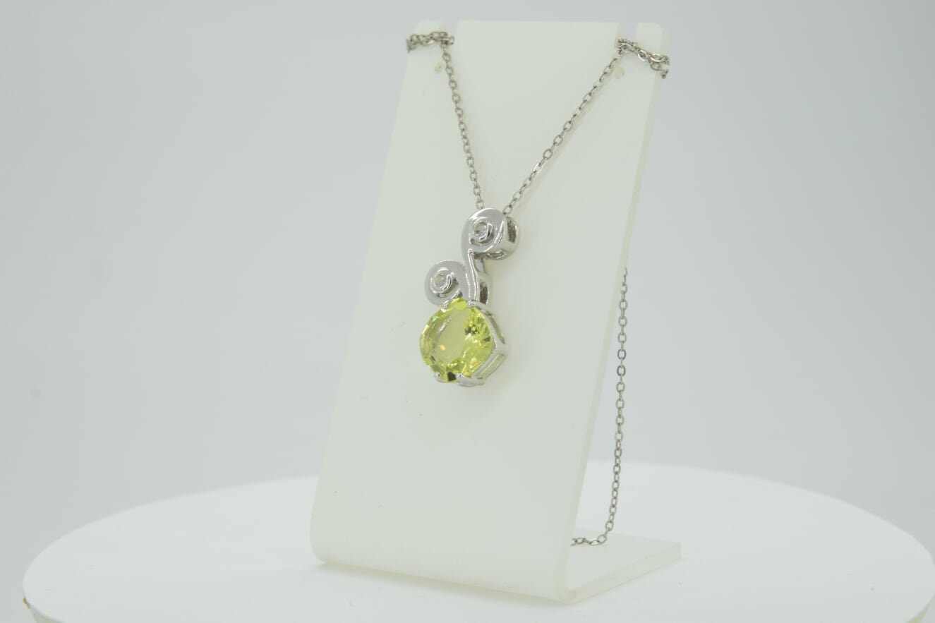 Edler 3,25 Carat Limonenquarz weisstopas Anhanger 925 Silber Collier Kette Lemon