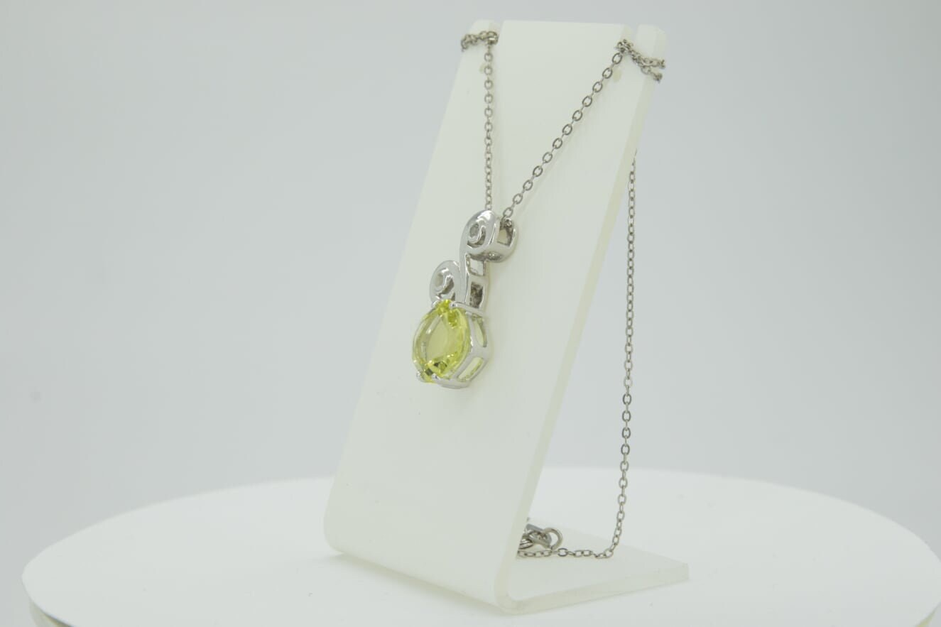 Edler 3,25 Carat Limonenquarz weisstopas Anhanger 925 Silber Collier Kette Lemon