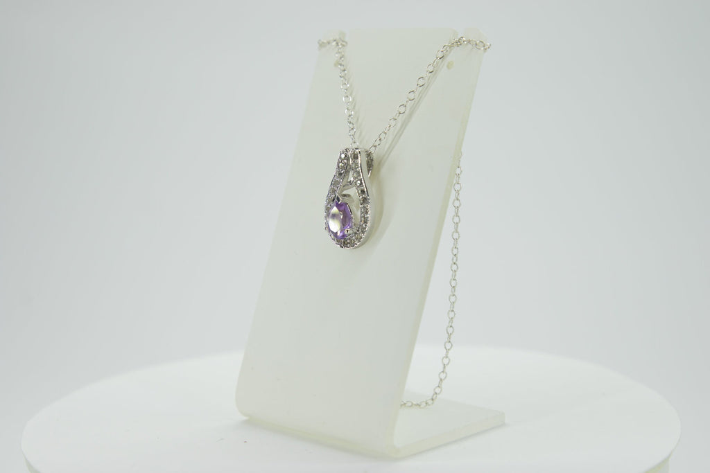 Amethyst Anhänger 925 Silber, Lila Edelstein Kette mit Weißtopas, Februar Geburtsstein, Elegantes Geschenk für Sie, Handgefertigter Schmuck