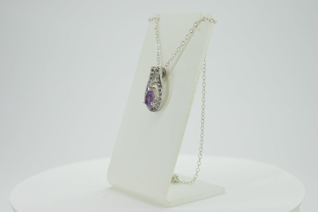 Amethyst Anhänger 925 Silber, Lila Edelstein Kette mit Weißtopas, Februar Geburtsstein, Elegantes Geschenk für Sie, Handgefertigter Schmuck