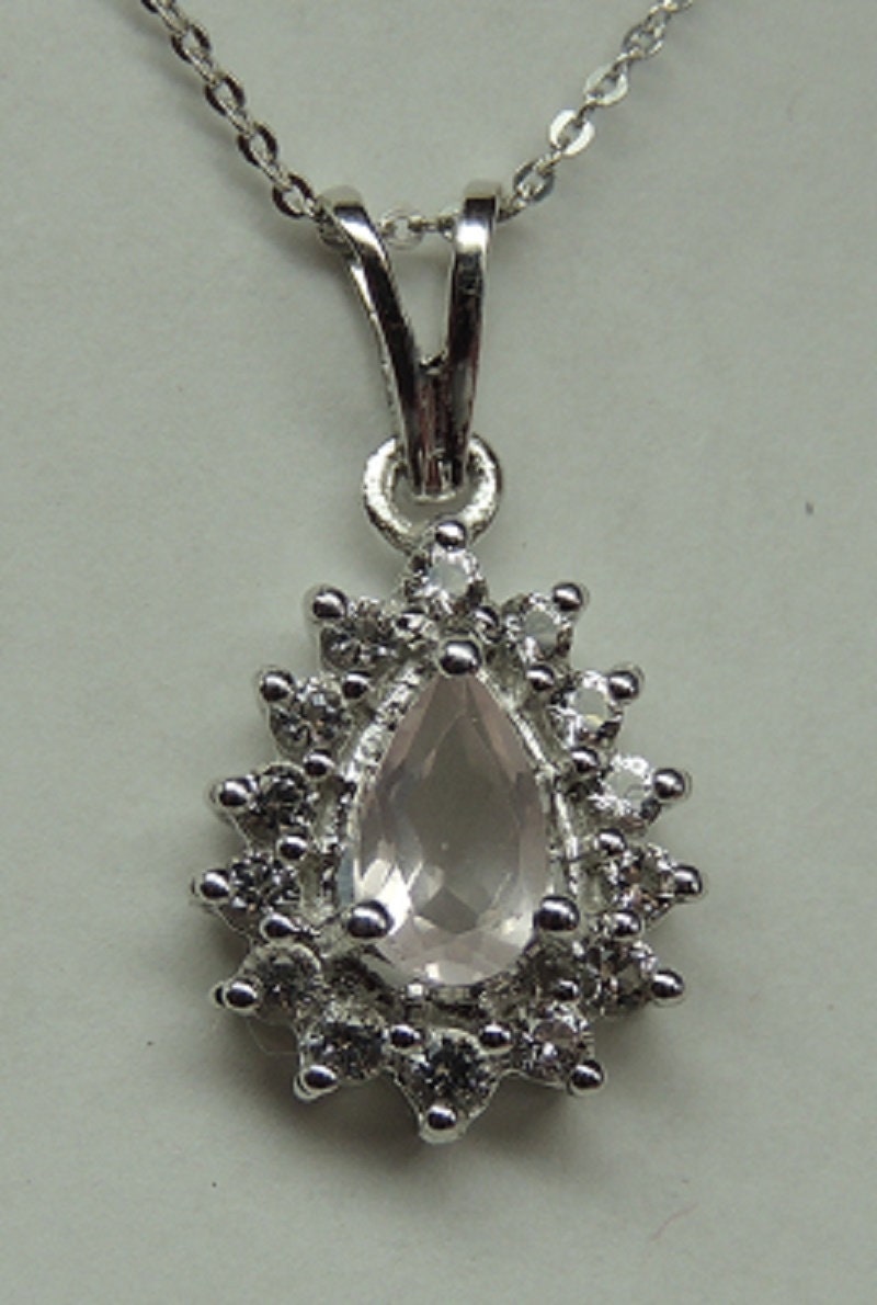 Edler 1,3 Carat Rosenquarz weisstopas Anhanger 925 Silber  Top Edel