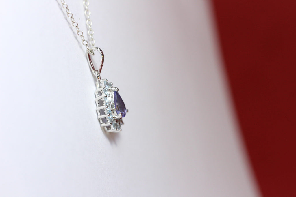 Edler 1,36 Carat Iolith weisstopas Anhanger 925 Silber Collier Kette Top Edel