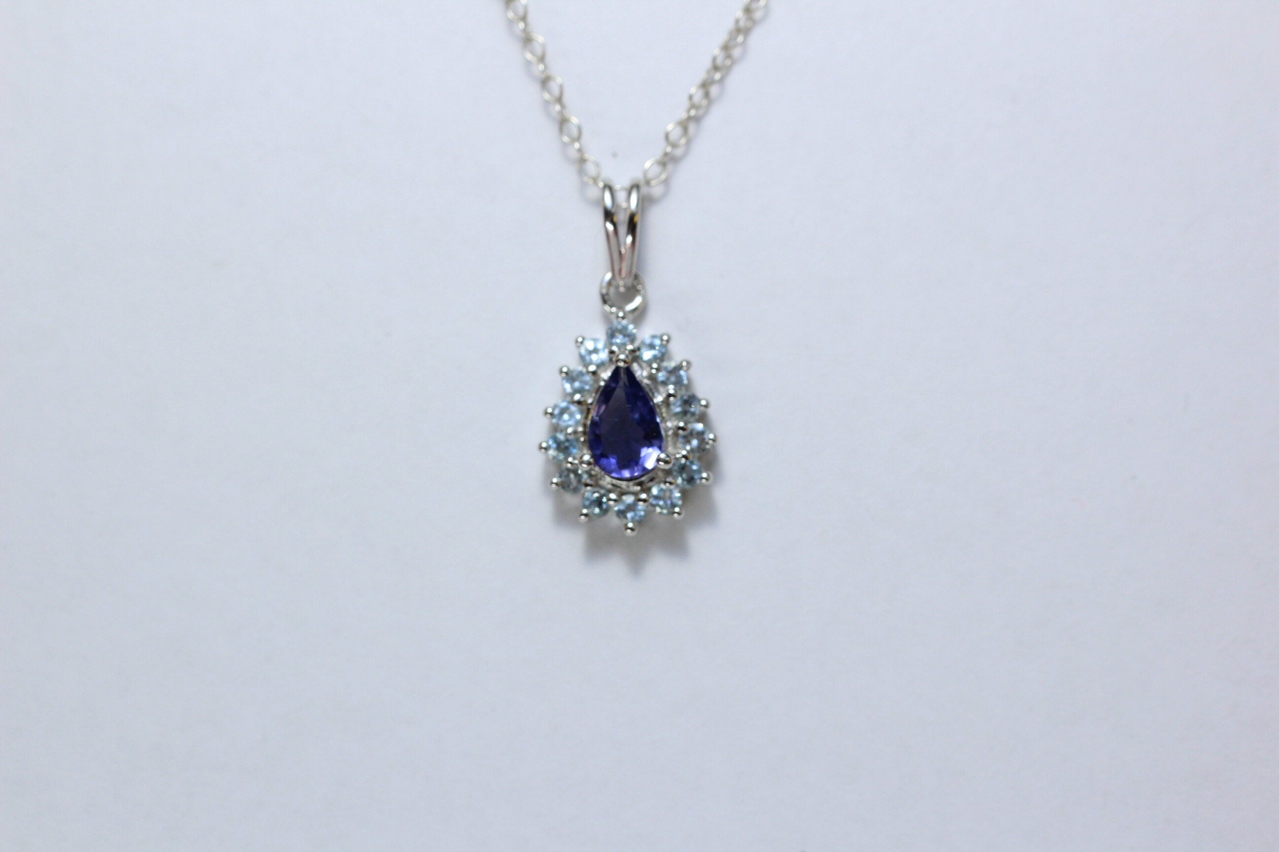 Edler 1,36 Carat Iolith weisstopas Anhanger 925 Silber Collier Kette Top Edel