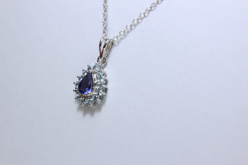 Edler 1,36 Carat Iolith weisstopas Anhanger 925 Silber Collier Kette Top Edel