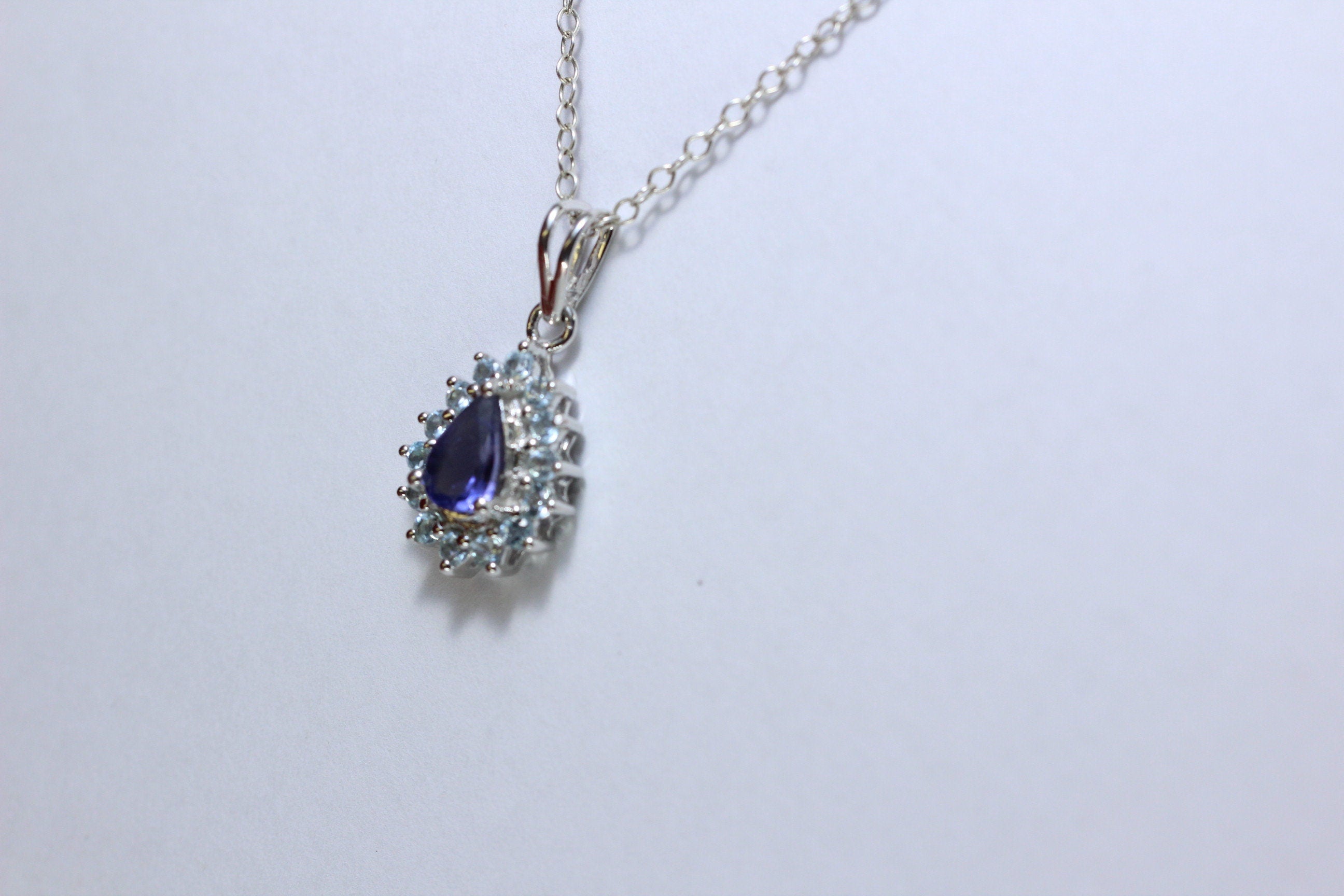Edler 1,36 Carat Iolith weisstopas Anhanger 925 Silber Collier Kette Top Edel