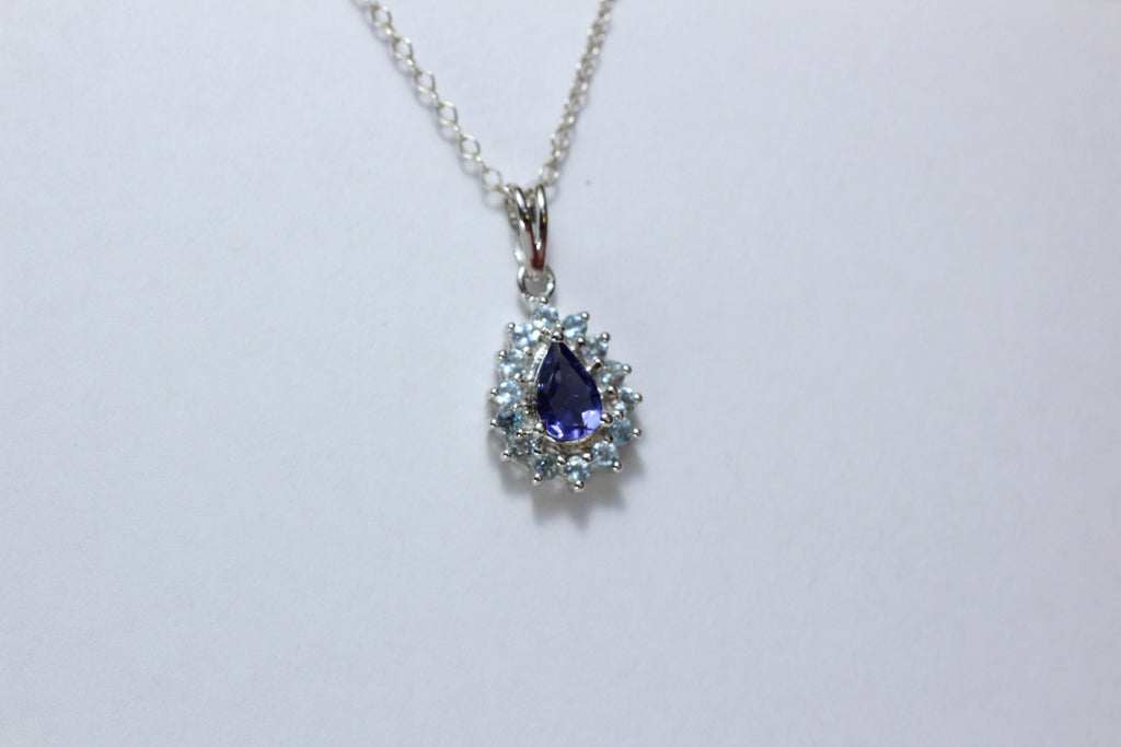 Edler 1,36 Carat Iolith weisstopas Anhanger 925 Silber Collier Kette Top Edel