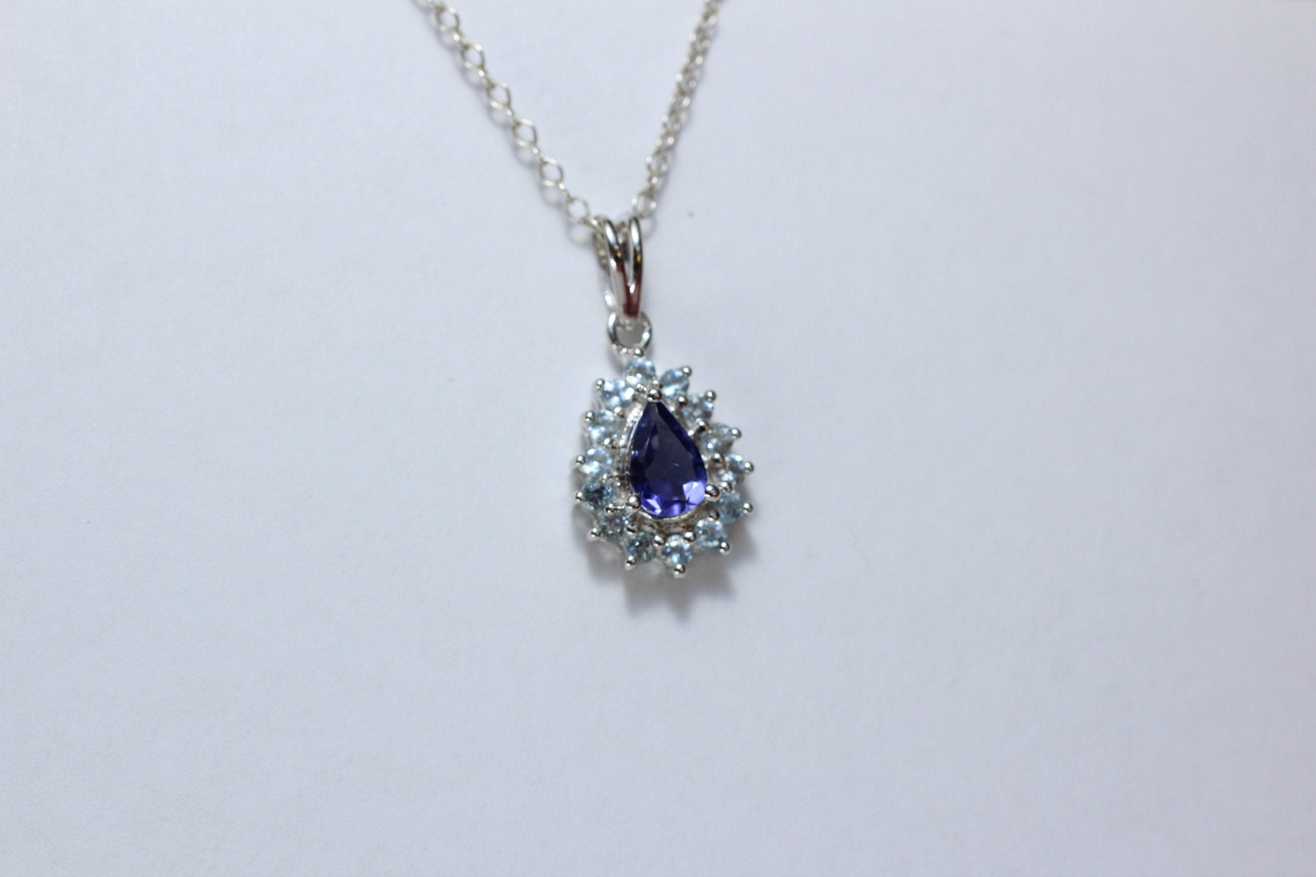 Edler 1,36 Carat Iolith weisstopas Anhanger 925 Silber Collier Kette Top Edel