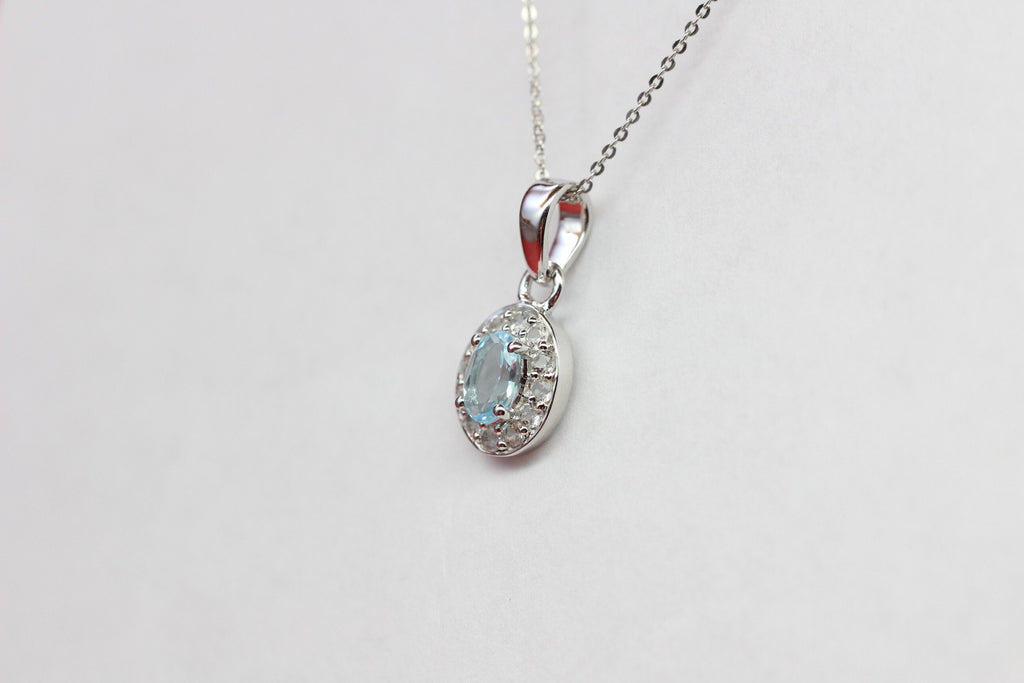 Edler 0,8 Carat Blautopas weisstopas Anhänger 925 Silber Edelstein