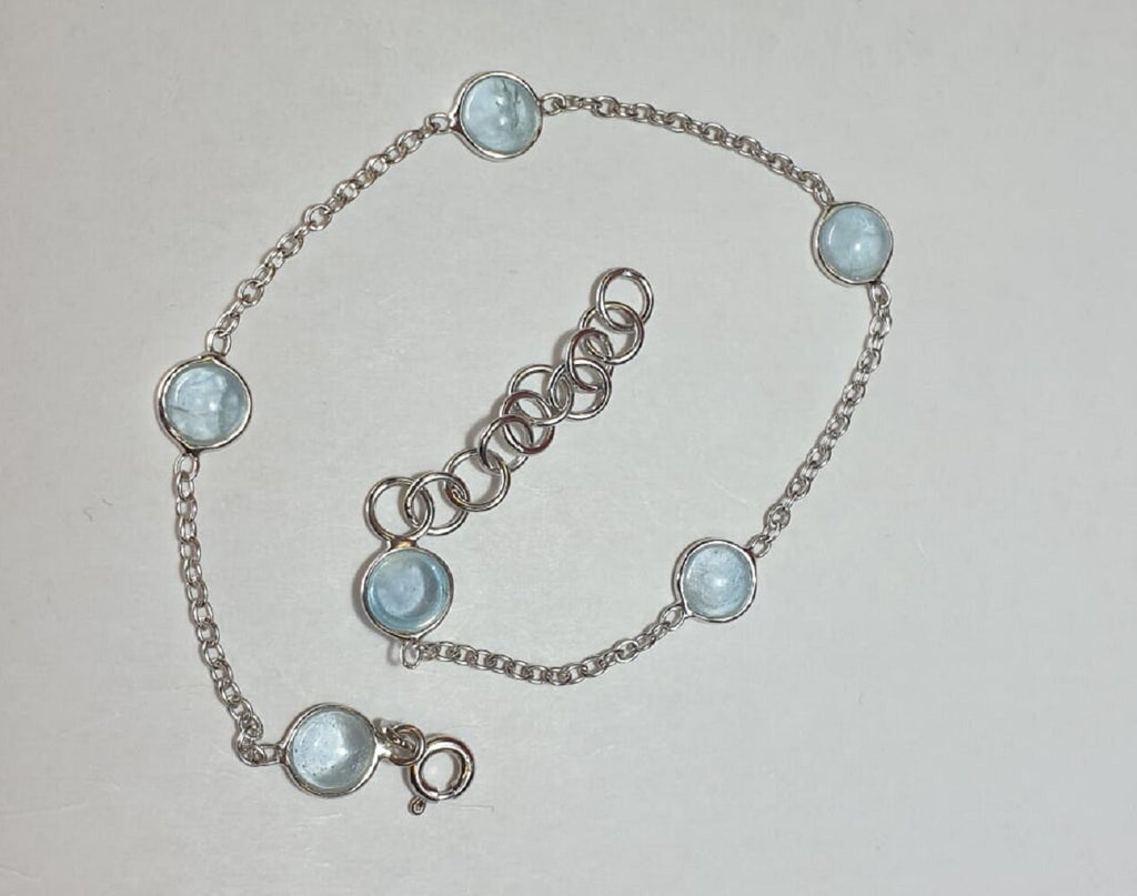 6,8 Carat Blautopas Cabochon Armband 925 Silber himmelblauesTopas Armband