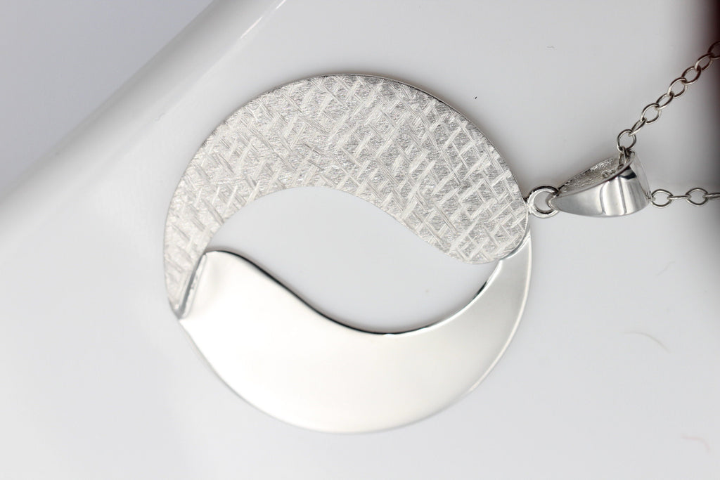 Anhänger rund 925 Sterling Silber rhodiniert mattiert Collier Kette Top Edel
