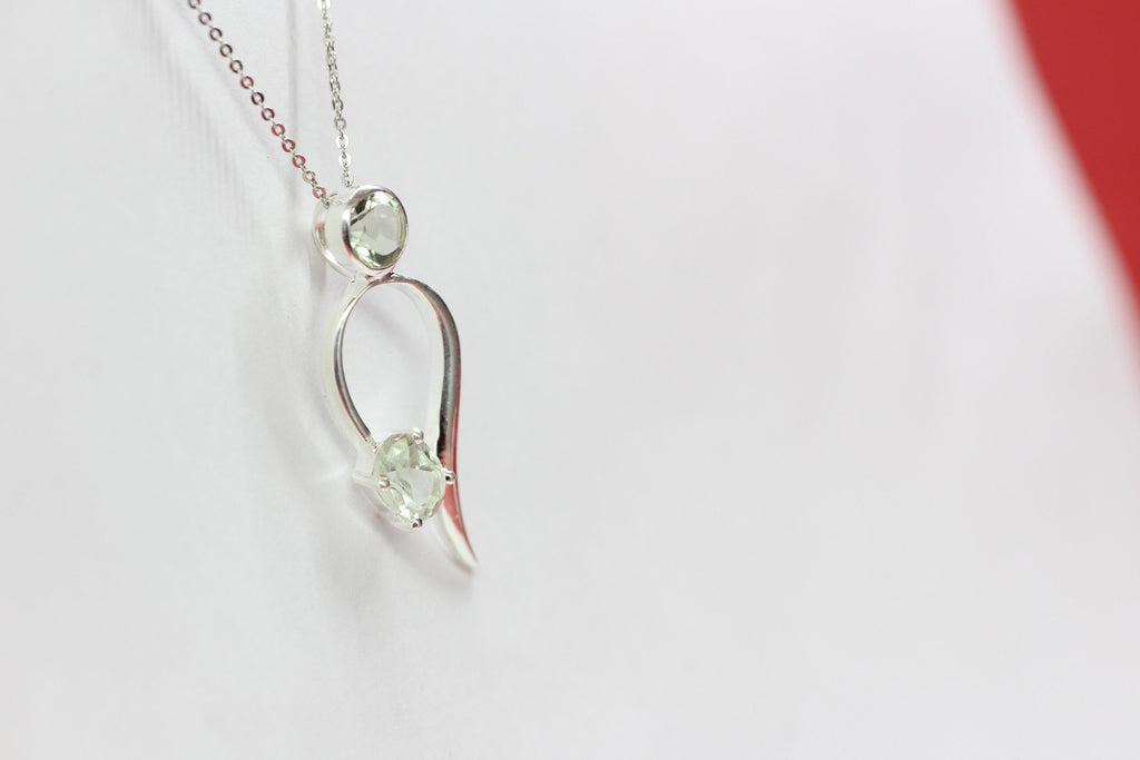 Edler 1,49 Carat moderner Prasiolith Anhanger 925 Silber Collier Kette graner Amethyst
