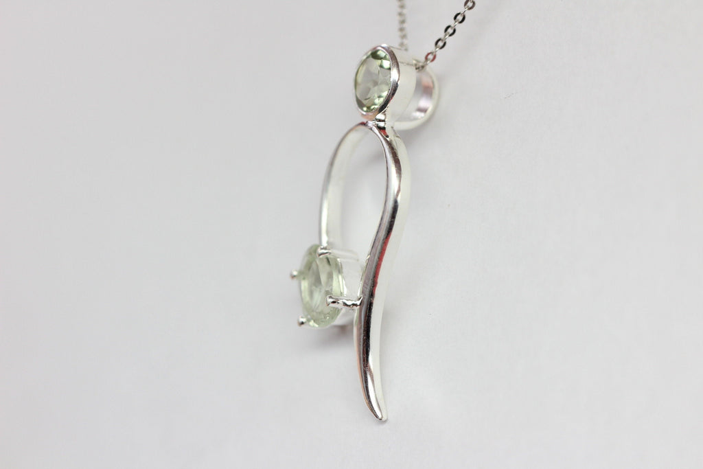Edler 1,49 Carat moderner Prasiolith Anhanger 925 Silber Collier Kette graner Amethyst