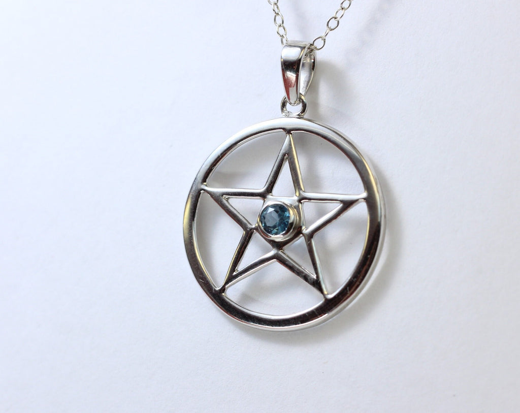 Edler 0,22 Carat Blautopas Stern Anhanger 925 Silber Collier sky blue Topas