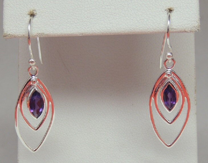 Edle 1,7 Carat Amethyst Ohrhanger 925 Silber Ohrschmuck violetter Edelstein Top