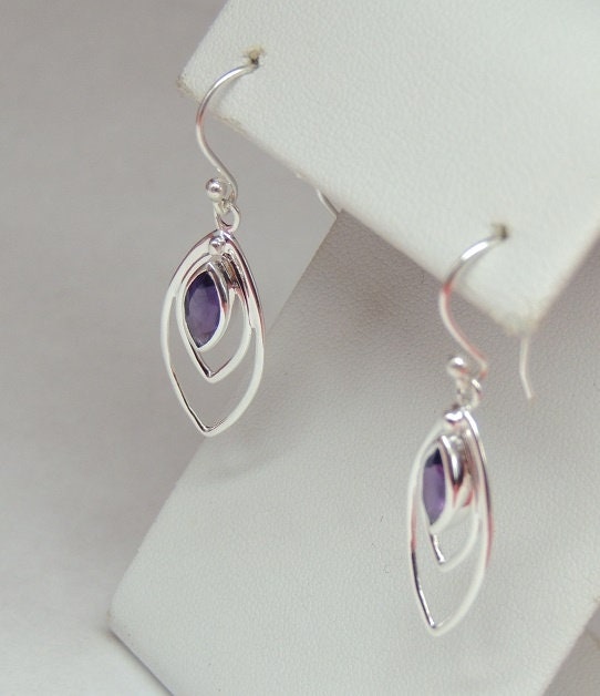 Edle 1,7 Carat Amethyst Ohrhanger 925 Silber Ohrschmuck violetter Edelstein Top