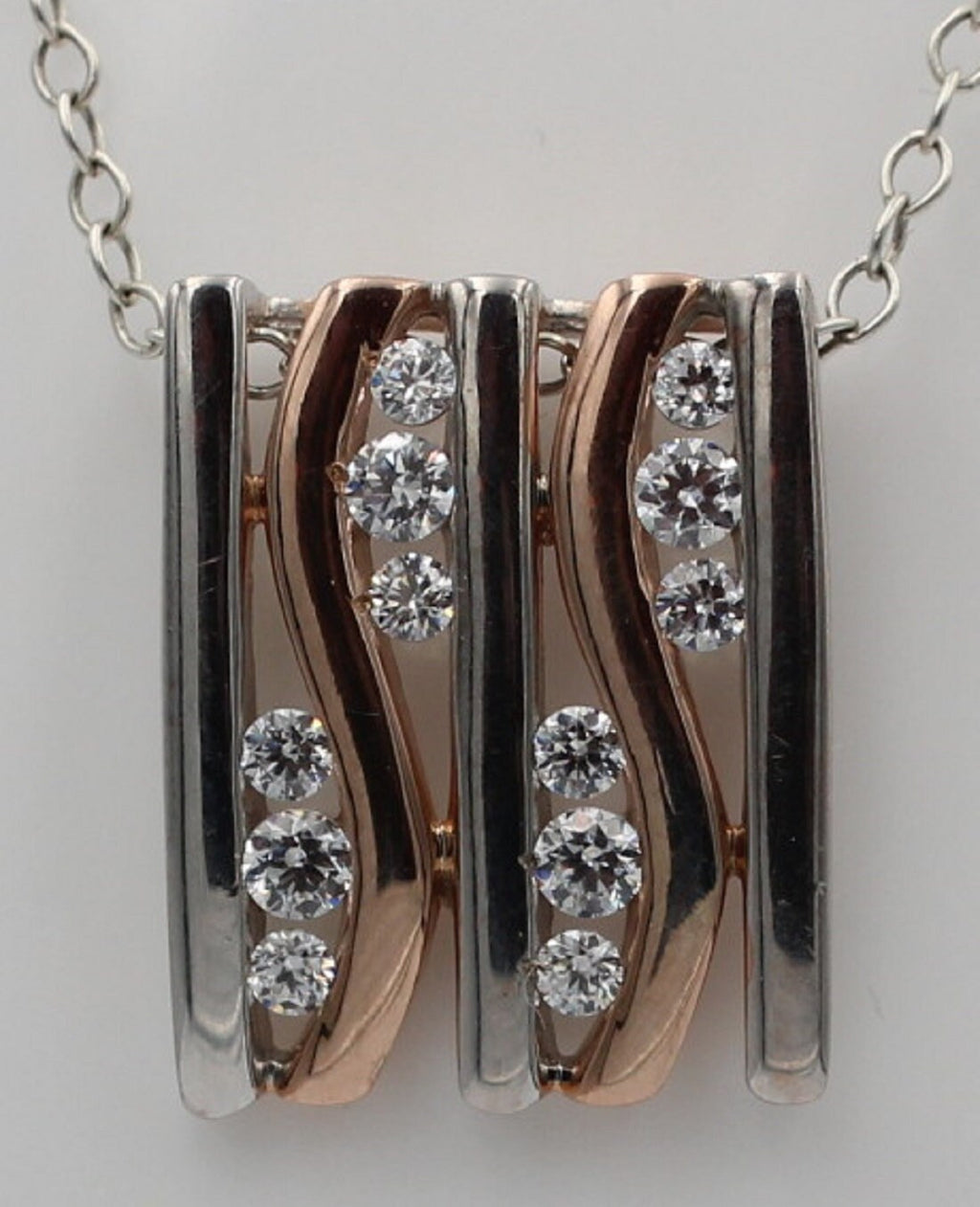 Bicolor Anhänger 925 Sterling Silber - Teilvergoldet & Rhodiniert - 12 Funkelnde Zirkonia Rosé - Edler Echtschmuck Anhänger - Handgefertigt
