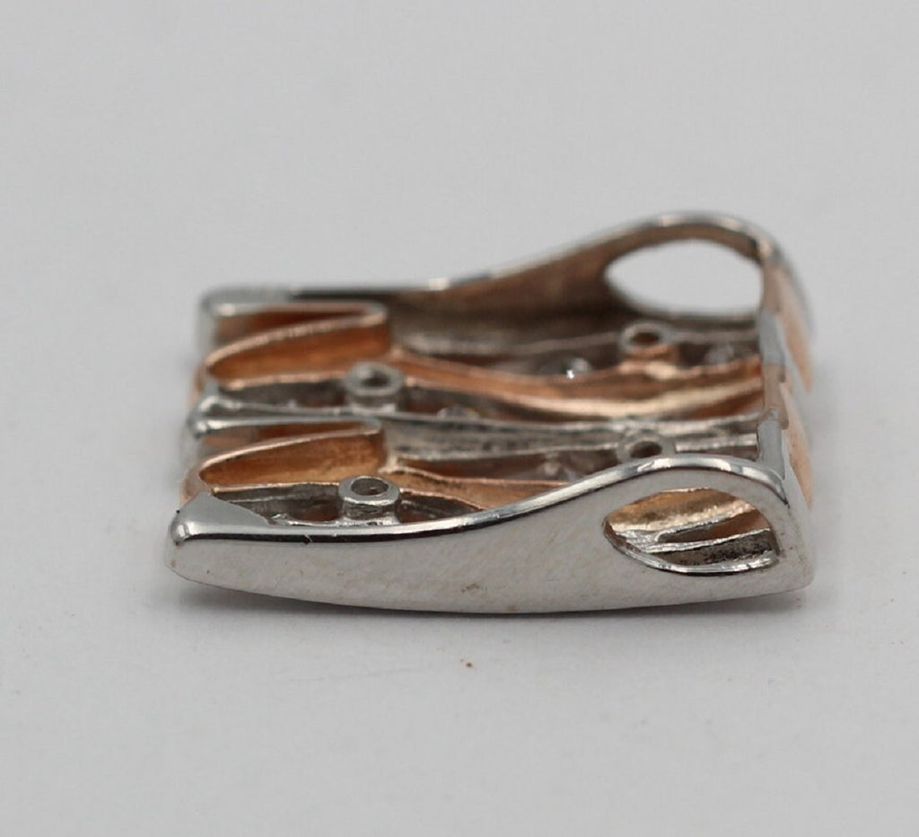 Bicolor Anhänger 925 Sterling Silber - Teilvergoldet & Rhodiniert - 12 Funkelnde Zirkonia Rosé - Edler Echtschmuck Anhänger - Handgefertigt