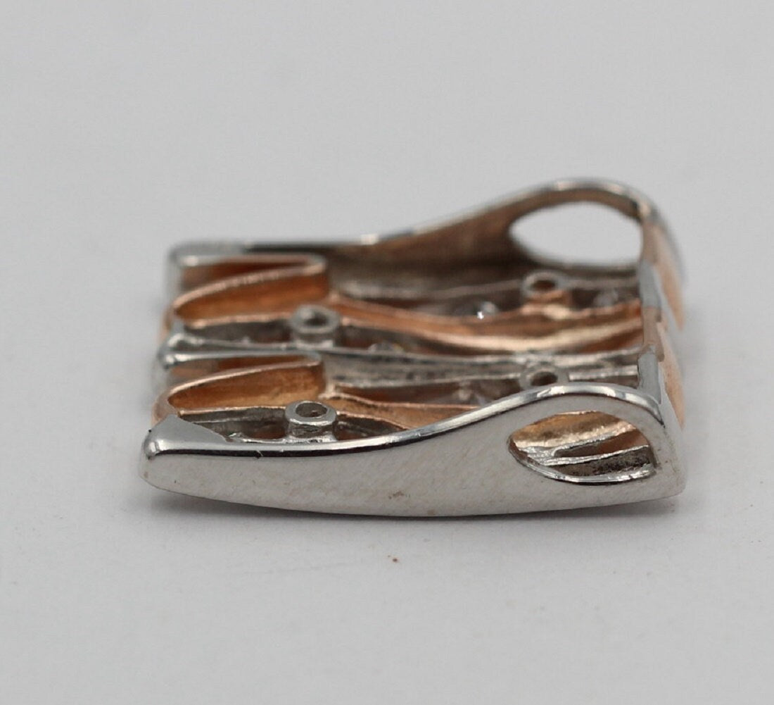 Bicolor Anhänger 925 Sterling Silber - Teilvergoldet & Rhodiniert - 12 Funkelnde Zirkonia Rosé - Edler Echtschmuck Anhänger - Handgefertigt